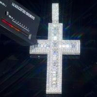 Pendentif Croix Moissanite VVS 4 pouces style rappeur, serti de diamants taille baguette, en argent 925, pendentif Hip Hop pour hommes et femmes