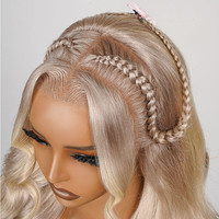 Alipearl - Peluca de Cabello Humano Virgen Remy 100% Transparente para la Parte Delantera, Ondulada, con Reflejos Rubio Ceniza, Pre-Trenzada, Sin Pegamento, con Capucha 13*4