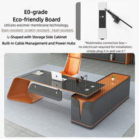 Meja Kantor Eksekutif Mewah Modern Bentuk L Melengkung Abu-abu dan Oranye High Gloss dengan Power Hub