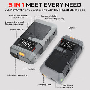 Jihong OEM/ODM 12V 1000A 비상 점프 스타터 2500mAh 무선 공기 압축기 3-in-1 자동차 및 트럭 용 - Product Image 3