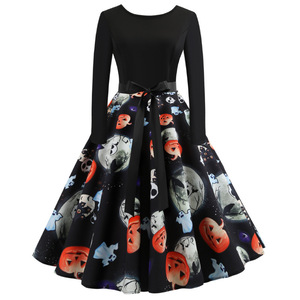 Abito natalizio <span class=keywords><strong>da</strong></span> <span class=keywords><strong>donna</strong></span> a manica lunga invernale girocollo stampa <span class=keywords><strong>zucca</strong></span> Costume di Halloween abiti <span class=keywords><strong>da</strong></span> festa abbigliamento Vintage Casual - Product Image 1