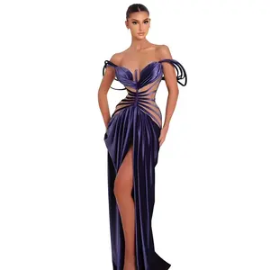 A6814 Off Schouder String 2022 Prom Lange Jurken Mermaid Fluwelen Toga Prom Avondjurk