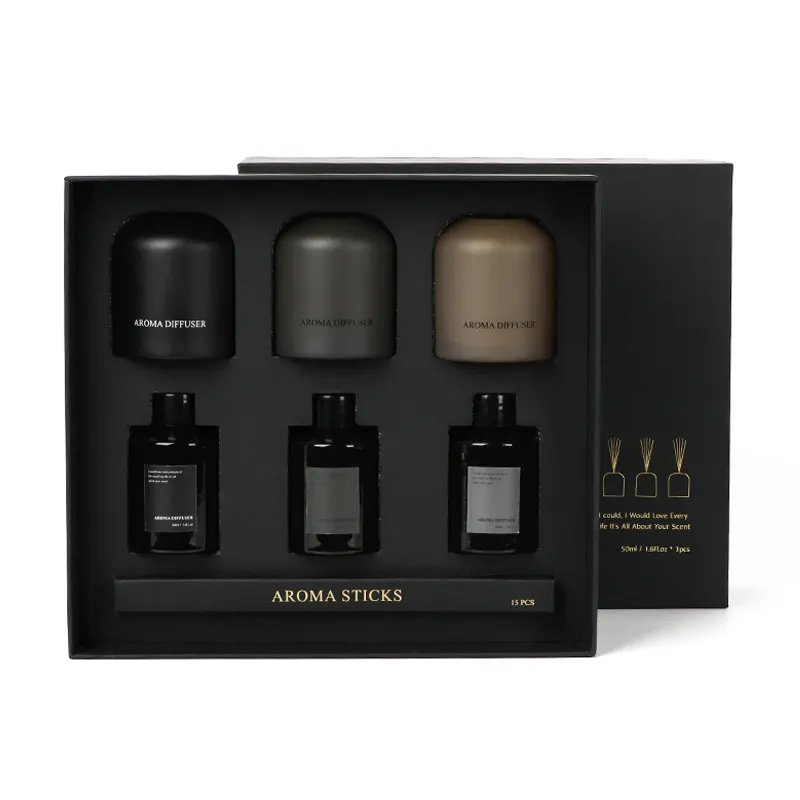 Set mewah tiga 50ML penyebar Aroma buluh dengan Set hadiah minyak