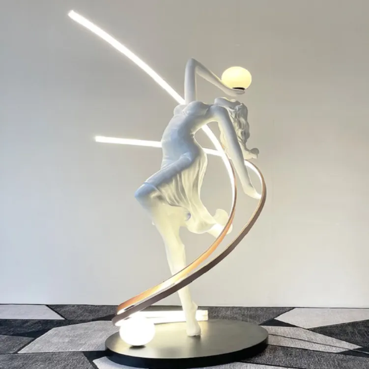 Tác phẩm điêu khắc Đèn sàn Câu Lạc Bộ khách sạn phòng trưng bày sảnh màu xanh lụa khiêu vũ tượng ánh sáng cửa ngõ Nữ Thần chân dung đèn