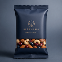 Sacs d'emballage minimalistes personnalisés avec logo, scellés au dos et dotés d'une fenêtre, pour petits emballages de noix de cajou, graines de melon et snacks