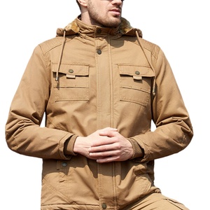 High Quality <b>Canvas</b> Fleece <b>Jacket</b> Spring Casual Warm Snowboard Zipper Closure Stand Collar Men's - Product Image 3