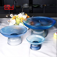 Bol à fruits/légumes en verre côtelé bleu fait à la main de 13,8/10/6,14 pouces, plateau de service pour les fêtes, la cuisine à domicile et la présentation de table