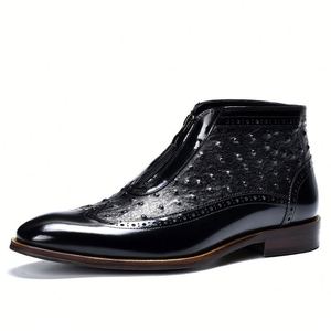 Chaussures Oxford en cuir véritable pour hommes de haute qualité, tendance, polies, imprimées au laser, rétro, polyvalentes, élégantes et respirantes - Product Image 1