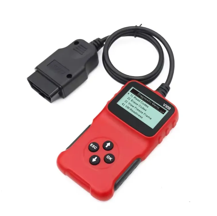 Penjualan terlaris grosir merah V309 mobil OBD2 OBDII pembaca kode kesalahan mesin alat Reset pemindai diagnostik