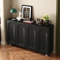 Buffet moderne noir à 4 portes avec panneaux arqués et pieds métalliques pour salon, salle à manger, entrée
