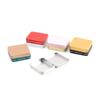 Boîte en fer blanc carrée à couvercle articulé 90 x 80 x 17 mm, finition mate, en fer blanc écologique pour emballage de cartes et stockage, avec impression de logo personnalisée