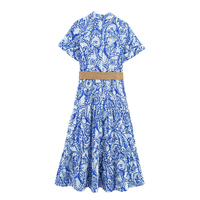 Robe Midi Chic et Tendance pour Femme PB&ZA Été 2026, Nouvelle Collection, Manches Courtes, Imprimé Brodé, Dos Nu, Ceinture Incluse