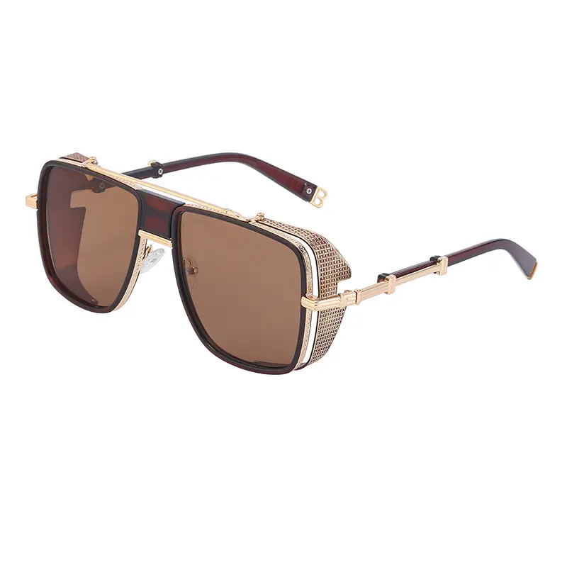 2022 Новая Мода Металлическая оправа Ретро квадратные мужские солнцезащитные очки в стиле стимпанк полный набор модных мужских квадратных солнцезащитных очков с плоским верхом оптом