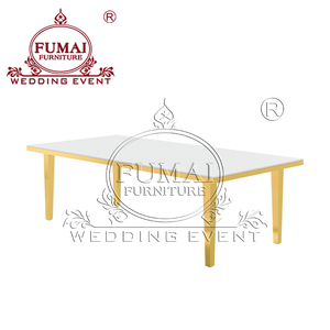 Estilo contemporáneo Blanco Mdf Mesa de comedor Oro Acero inoxidable Rectángulo Mesa de hotel Mariage Boda - Product Image 1