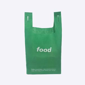 Manufacturers Supply <b>Supermarket</b> Ultrasonic W Cut Waterproof Tote Vest Green Non Woven Reusable Bags 40gsm - Product Image 2