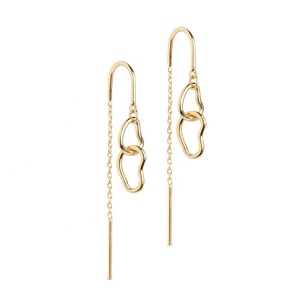 Nouveau de haute qualité délicat plaqué or 18 carats argent 925 classique élégant organique Double boucle Double boucle chaîne boucles d'oreilles goutte - Product Image 6