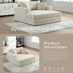 Divano Letto Modulare Moderno OEM con Chaise Longue Oversize in Tessuto Chenille, Cuscini <span class=keywords><strong>e</strong></span> Gambe in Legno - Product Image 4