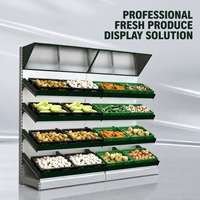 Modern houten wanddisplayrek voor supermarkt, geschikt voor fruit en groenten