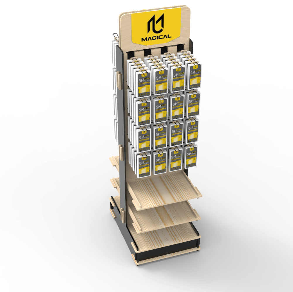 Apache Custom Double-Sided Phone Case and Accessories Floor-Mounted Plywood Display Stand for Supermarket Stores — view 2