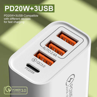 Cargador de Pared para Teléfono Celular con 3 Puertos USB + PD Tipo C, Adaptador QC3.0, Enchufe EU/US, 20W, Precio de Fábrica