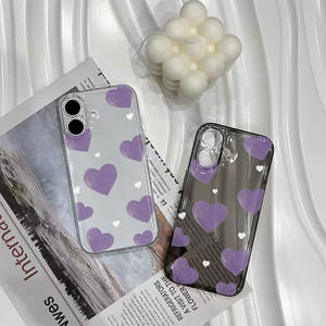 Coque de téléphone transparente pour iPhone 16, 15 Pro, 13, 14, motif cœur violet, personnalisable, compatible avec Apple 17 Pro Max, tendance - Product Image 2