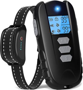 ปลอกคอฝึกสุนัขแบบรีโมทพร้อมตัวหยุดเสียงเห่า, เครื่องฝึกสัตว์เลี้ยงไฟฟ้าแบบชาร์จได้และกันน้ำ, สายรัดปรับได้พร้อมเสียงบี๊บและระบบสั่น - Product Image 1