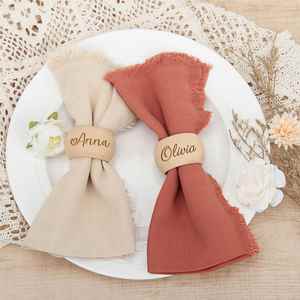 Custom Name Wood Rings, Wedding Favors Guests, Rustic Round <b>Napkin</b> Holders for Table Setting - Product Image 2