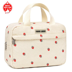 Fourniture d'usine personnalisé mignon impression velours côtelé Portable Promotion mode dames doux pochette à fermeture éclair sac de maquillage sac cosmétique - Product Image 1