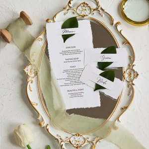 Tarjeta de Menú de Boda Personalizada con Borde Desflecado, Impresión Personalizada con Tarjeta de Lugar para Suministros de Mesa de Recepción de Bodas - Product Image 3