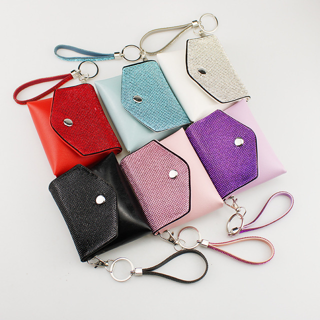 New Bling Gitter PU Leather Coin Purse Wallet Rhinestone Car Key Bag Pendant Women Keychain Accessories Bling Wallet Keychain