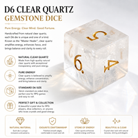1 pièce Dés à facettes en quartz roche naturel transparent, faits à la main, pour D&D, jeux de rôle et de société, pierre précieuse