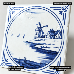 Carrelage Bleu Delft Bateau à Voile 100x100mm Brillant Sérigraphié à la Main Céramique Carreaux d'Intérieur Modernes Accents Style Néerlandais Résistant à la Chaleur - Product Image 2