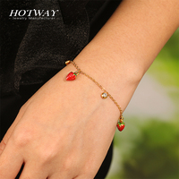 Aardbeienarmband Dames 18K verguld fruitbedel met cadeauverpakking voor zomerarmband op maat