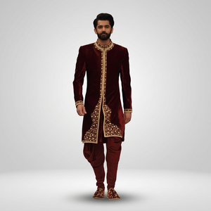NEWLY---STYLISH---INDO-WESTERN--MAROON SHERWANI with <b>Pant</b> WITH BEAUTIFUL ZARDOZI >Men's Suits & Blazer>Men's Suits - Product Image 4