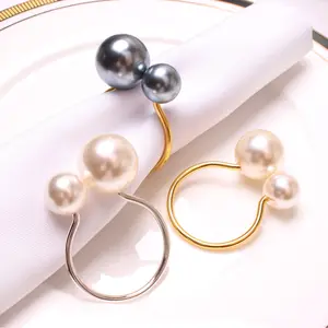 Pearl Style Gold Metall Servietten ring Dekorieren Sie benutzer definierte Großhandel Tisch Luxus Hochzeits feier Events Servietten ringe Perle