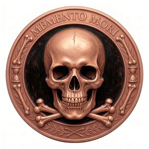 Memento Mori Pièce de défi animalière féerique, finition bronze antique, squelette en cuivre, sablier, art de la <span class=keywords><strong>philosophie</strong></span> stoïcienne, objet de collection - Product Image 1