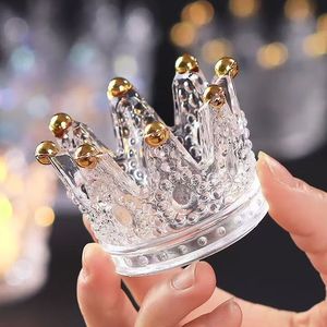 <b>Crystal</b> Crown Glass Jewelry Box With Gold Accents <b>Standing</b> Type Decorative Storage Tray For Desktop Display - Product Image 3