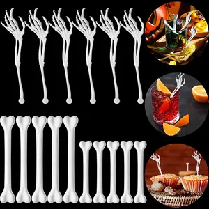 Dekorasi Pesta Halloween Skeleton Plastik, Mixer Makanan Bar Minuman Dapat Digunakan Kembali Halloween Tengkorak Stik Spinner
