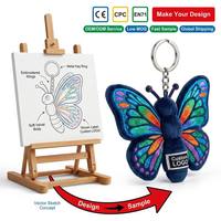 Porte-clés en peluche papillon coloré brodé sur mesure, breloque décorative pour sac de boutique botanique
