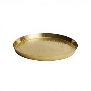Plateau de service en métal plaqué or de forme ronde pour des collations de nourriture thé café plateaux de service aux prix les plus bas - Product Image 1