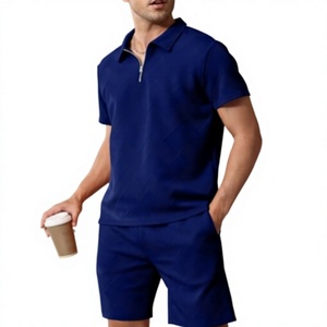Vente directe usine – Ensemble survêtement 2 pièces personnalisé avec logo OEM : Polo à quart de zip et short – Tenue d'été à manches courtes pour homme - Product Image 2