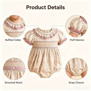 Ropa de Escalada para Bebé, Diseño Floral de Princesa, Algodón de Verano, Hecho <span class=keywords><strong>a</strong></span> Medida - Product Image 3