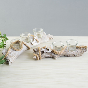 Resin Imitation Wood <b>Candlestick</b> <b>Holder</b> Three Candle Cups Natural Mediterranean Style Home Decoration Birthday Ornament - Product Image 1