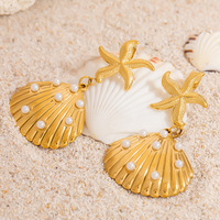 SUMMLY-Boucles d'oreilles en acier inoxydable plaqué or 18 carats, coquillage de plage, créature de la mer, collection océan à la mode
