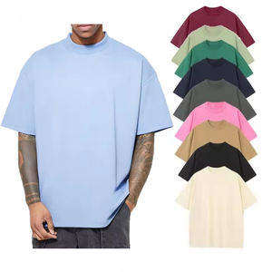 T-shirt à manches courtes en coton à col rond, version ample, avec logo personnalisé imprimé et broderie, absorbant la transpiration - Product Image 1