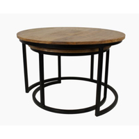 2 Sets de table basse en bois de manga massif, meubles de salon, modernes, avec pieds en métal noir pour chambre à coucher