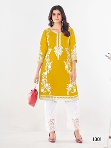 Ropa étnica Trabajo bordado pesado Kurti recto con pantalón para oficina y ropa casual a precio asequible - Product Image 3