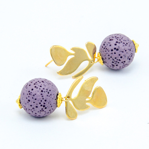 naturelle Bijoux Huile Essentielle Diffuseur De Parfum En Alliage de Zinc Plaqué Or Feuille <span class=keywords><strong>Lave</strong></span> Ronde Boucles D'oreilles - Product Image 2