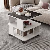Mesa de Centro de Madera Cuadrada de Diseño Geométrico Moderno y Minimalista con Bordes Redondeados, Muebles para Sala de Estar, Dormitorio, Estudio, Sala de Estar Móvil