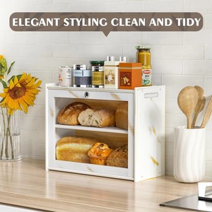 Caja de pan de bambú de doble capa, fácil de transportar, de gran capacidad, con puerta transparente y asa, adecuada para almacenar alimentos en el - Product Image 5